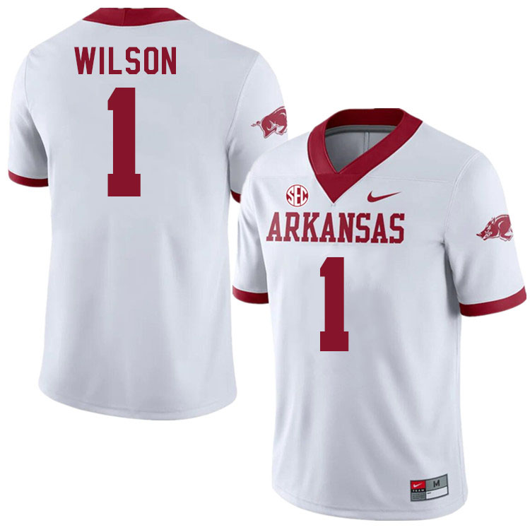 Men #1 Jaedon Wilson Arkansas Razorbacks College Football Jerseys Stitched-Alternate White